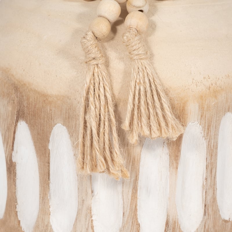 Sagebrook Home Wood, 8" Round Ridged Vase With Tassels, Round, 8"H, Ridged