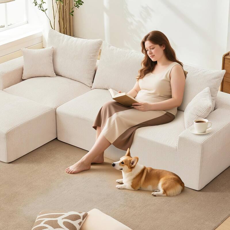 110" Oversized L-Shaped Sectional Sofa with Right Chaise, Cloud Couch with Corduroy & Memory Foam