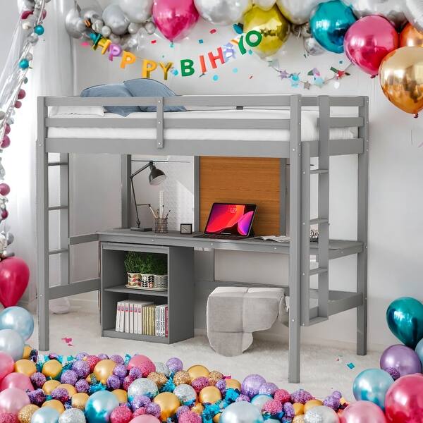 slide 2 of 27, Twin size Loft Bed With Desk and Writing Board,2 Drawers Cabinet for Home Grey