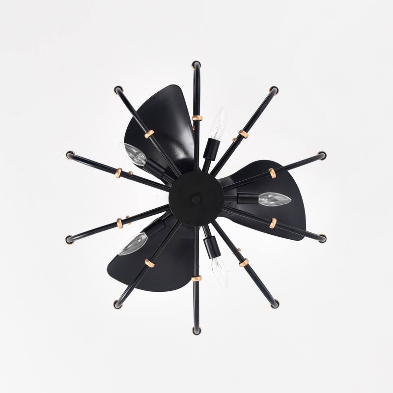 Mill 29 Inch Matte Black with Gold plate Remote Fandelier