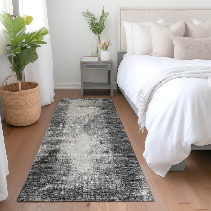 Premium Washable Super Soft Abstract Contemporary Mayfield Rug - Black - 2' 3" x 7' 6" - Runner