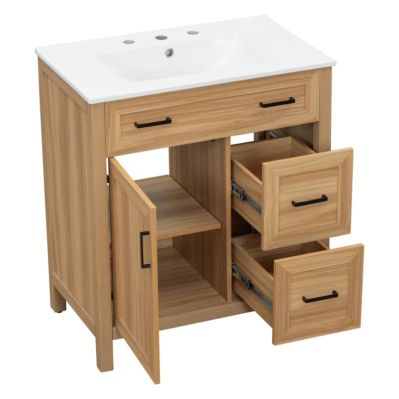 Modern Wood Bathroom Vanity with Ceramic Sink, Soft-Close Storage, Adjustable Shelf by Harper&Bright Designs