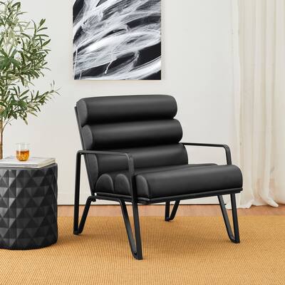 Glitzhome 31"H Modern Comfy Black Wavy PU Accent Armless Chair