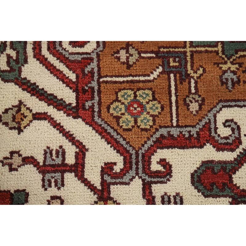 Heriz Serapi Indian Area Rug Handmade Grey Wool Carpet - 8'11" x 11'9"