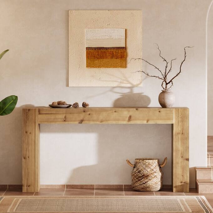 Solid Wood Console Table, 63-inch Farmhouse Entryway Table