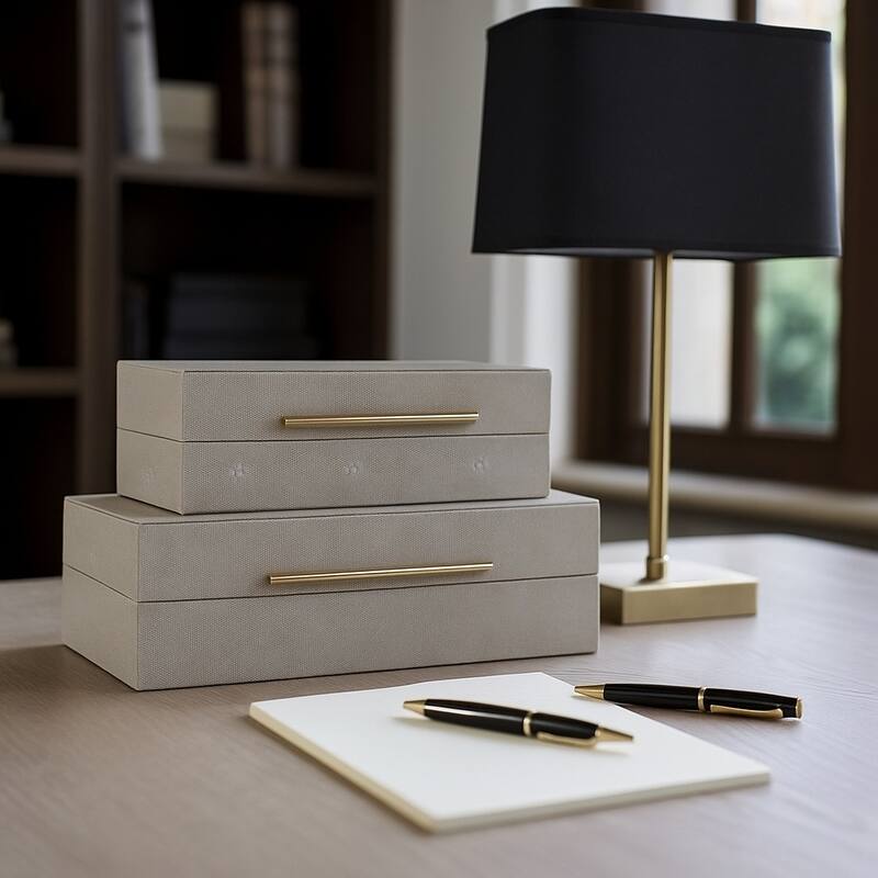 Decorative Rectangle Storage Boxes with Lid (Set of 2) - Gray, 12" - 14" - 14.0"