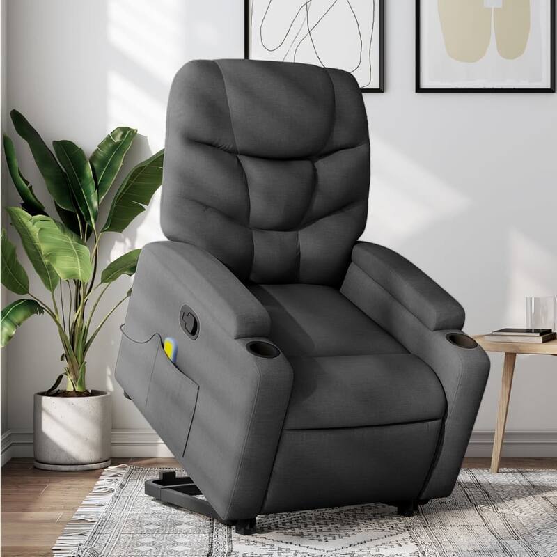vidaXL Stand up Massage Recliner Chair Light Gray Fabric - Massage Recliner Chair - Dark gray