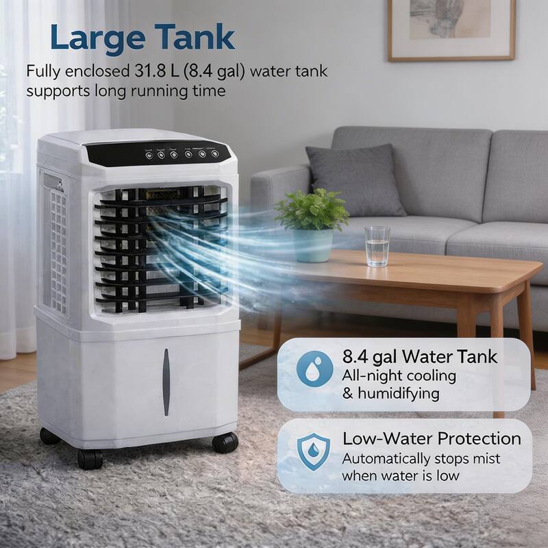 Evaporative Air Cooler, 3 Fan Speeds, with Remote Control