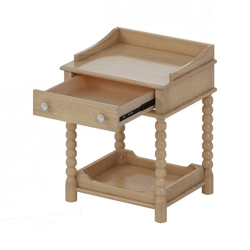 Charming Retro Nightstand with Drawer and Shelf for Bedroom Enhancement