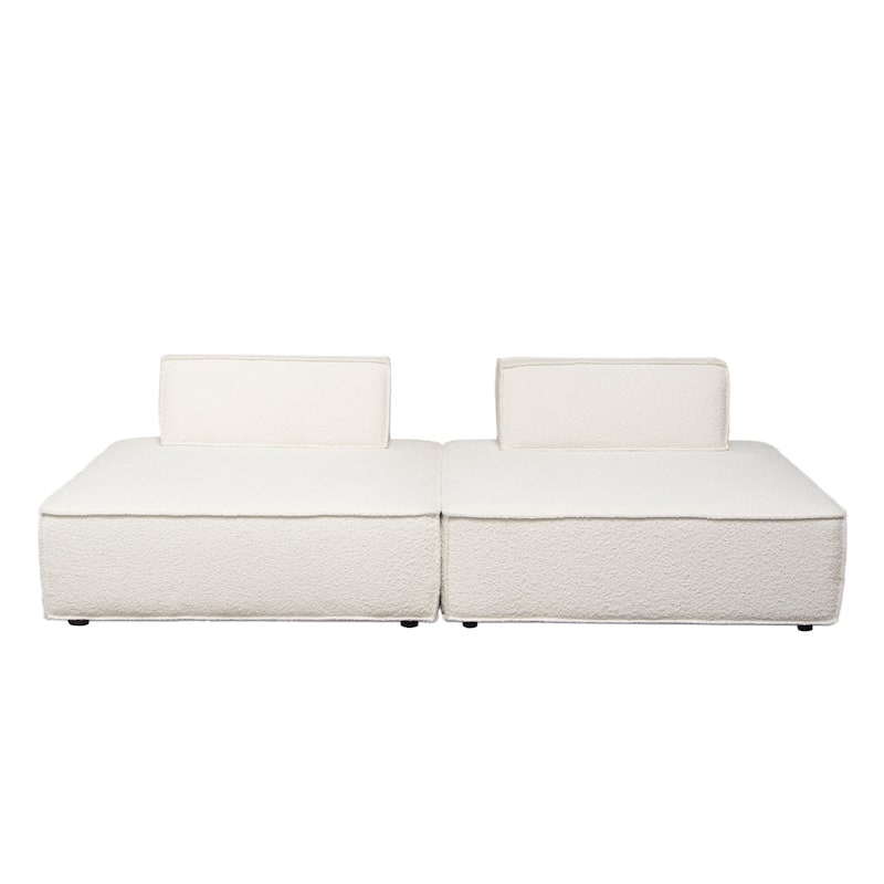 Gada 2 Piece Square Lounger Chairs, Welt Trim Ivory Boucle, Solid Wood