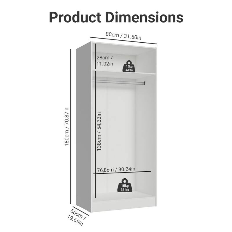 Madesa 2 Door Wardrobe Storage Cabinet with Ample Shelf 31"L