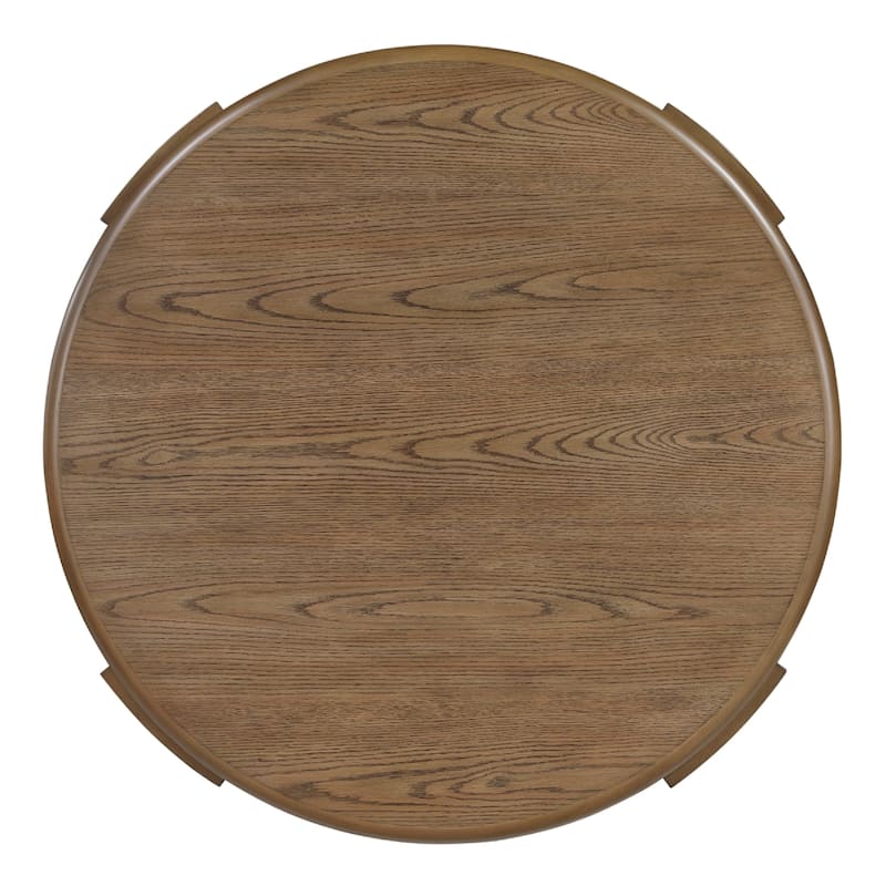 Eli Coffee Table, 40 Inch Round Swivel Top, Lower Open Shelf, Brown