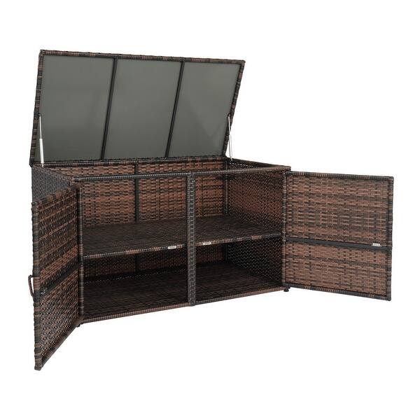 slide 8 of 7, Patio 96 Gal. Rattan Deck Box with 2 Shelves Brown