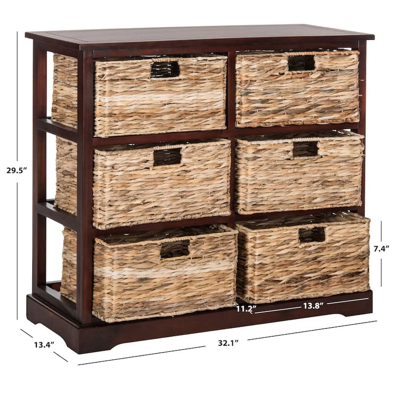 SAFAVIEH Fidelia Distressed Black 6-Drawer Wicker Basket Storage Chest - 32.1" x 13.4" x 29.5" - 32Wx13Dx30H
