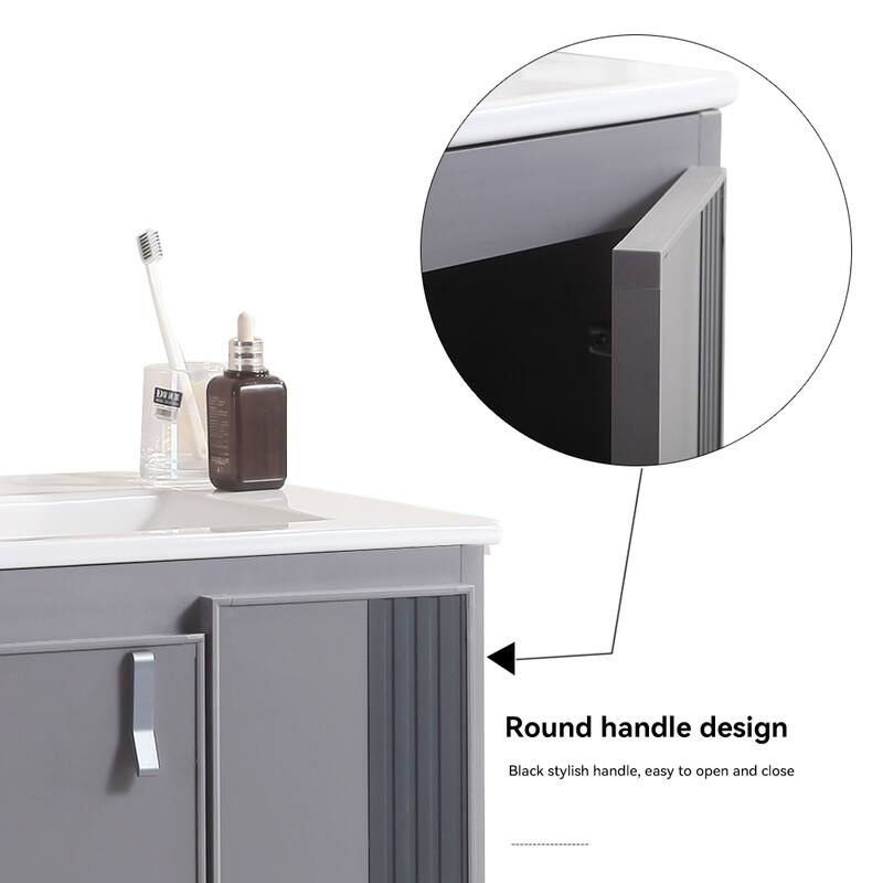 24 in. W x 19 in. D x 16 in. H Wall Mounted Bathroom Vanity with White Ceramic Sink,Soft Close Cabinet Doors