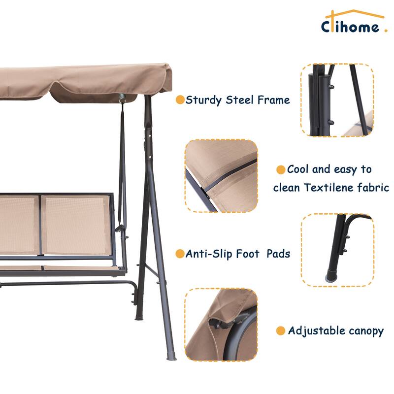 Clihome 3 Person Outdoor Textilene Porch Swing