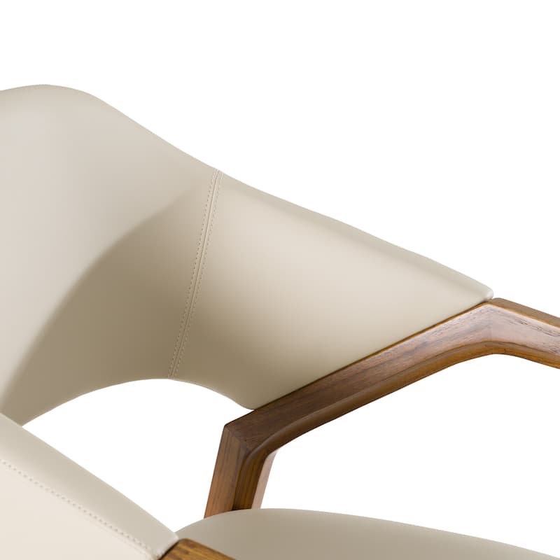 Modrest Ocasio Mid-Century Modern Cream Vegan Leather & Walnut Dining Chair