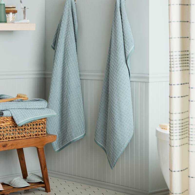TOWN & COUNTRY EVERYDAY 4-Piece Textured Windowpane Bath Towel Set - 30"x58"