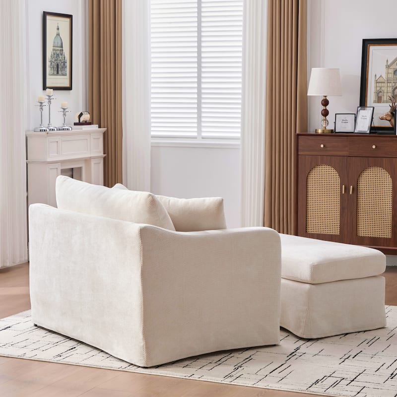 Set of Modern Chenille Accent Chair and Storage Ottoman