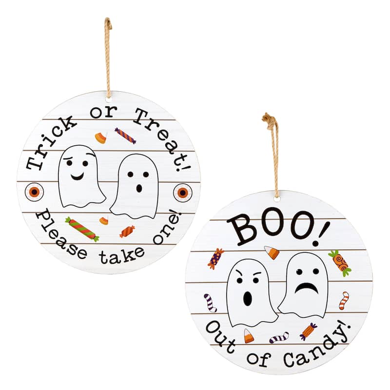 National Tree Company 11" Halloween Hanging Sign, Double Sided "Trick or Treat" and "Out of Candy" - 11 in