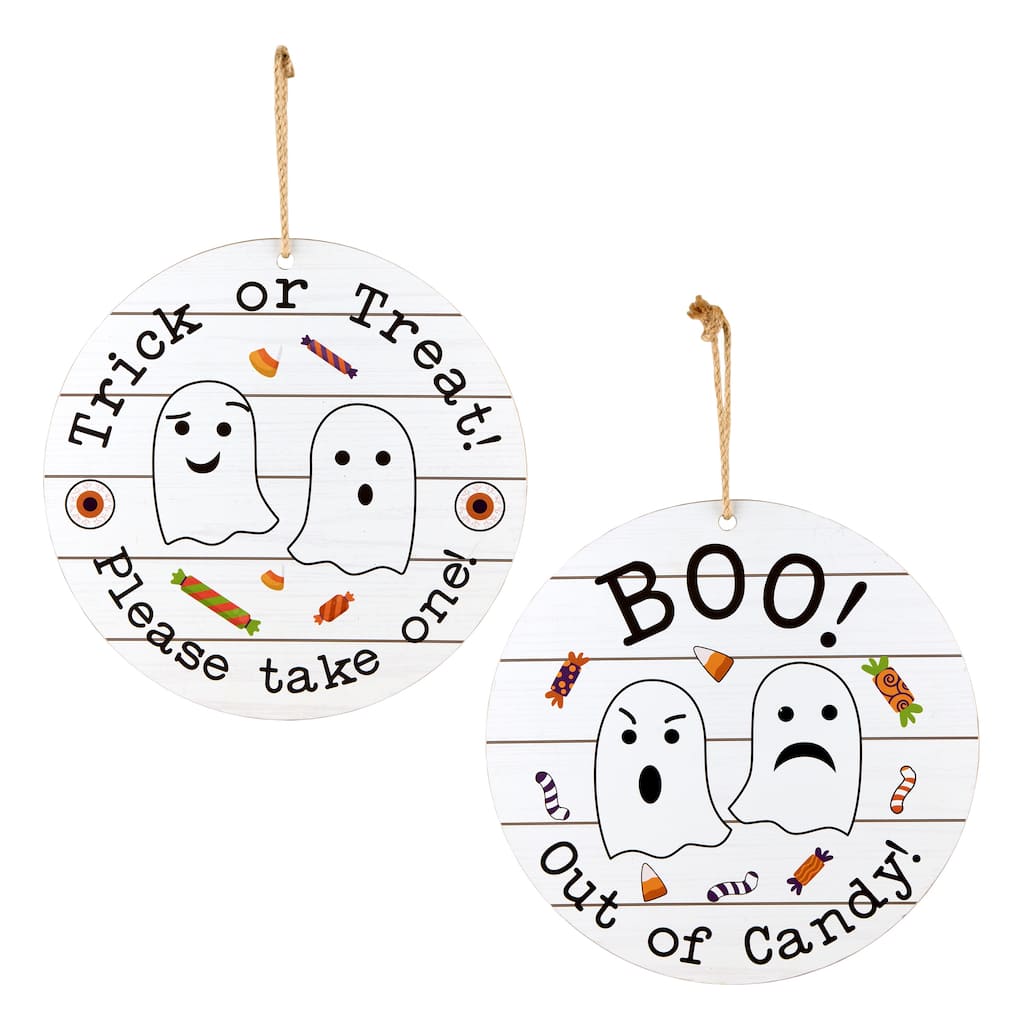 National Tree Company 11" Halloween Hanging Sign, Double Sided "Trick or Treat" and "Out of Candy" - 11 in