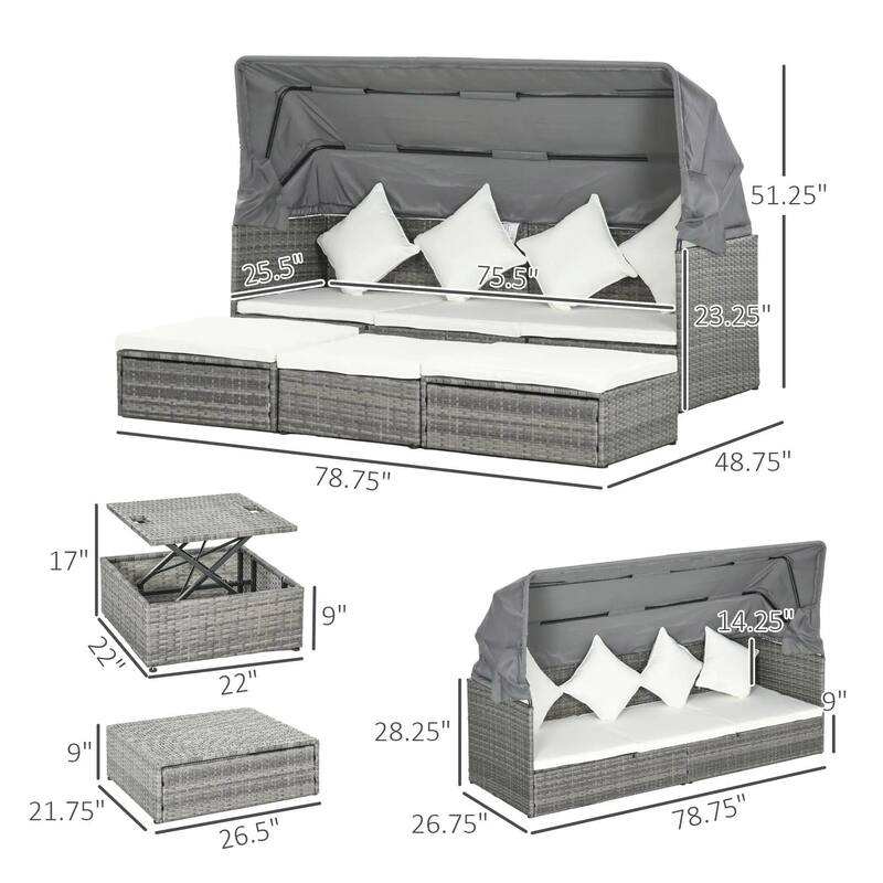 4PCS Adjustable Canopy Outdoor Rattan Sofa Set,Adjustable Coffee Table