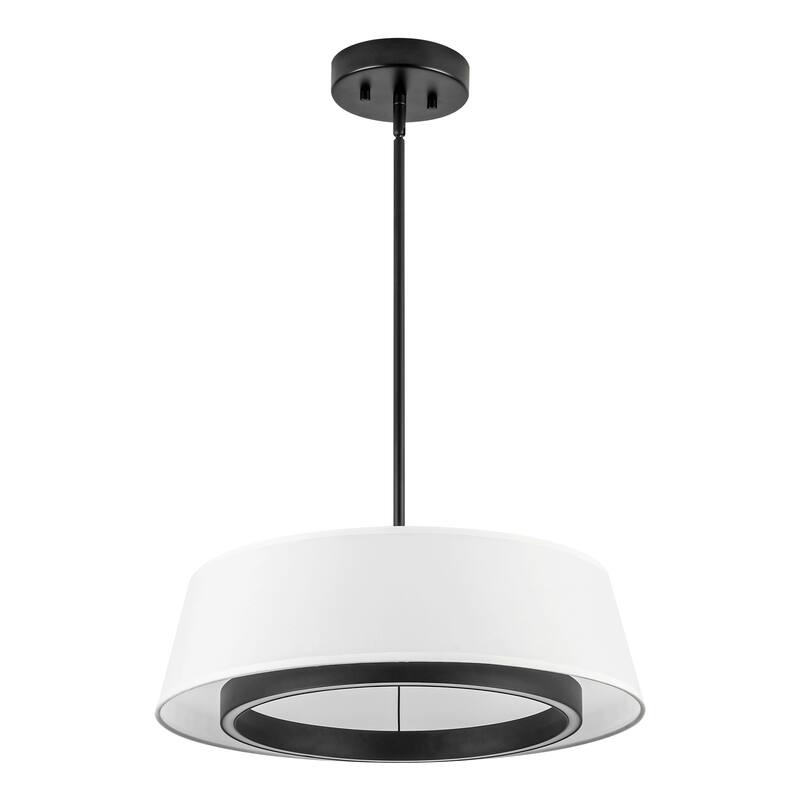 Modern Black Drum Fabric Integrated LED Pendant Light, Cylinder White Kitchen Island Lighting - 18.11 in. Dia. x 5.71 in. H