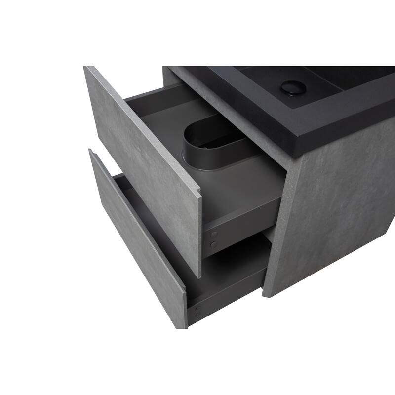 36" Wall-Mounted Floating Vanity with Premium Quartz Sand Basin, Grey Modern Storage Cabinet