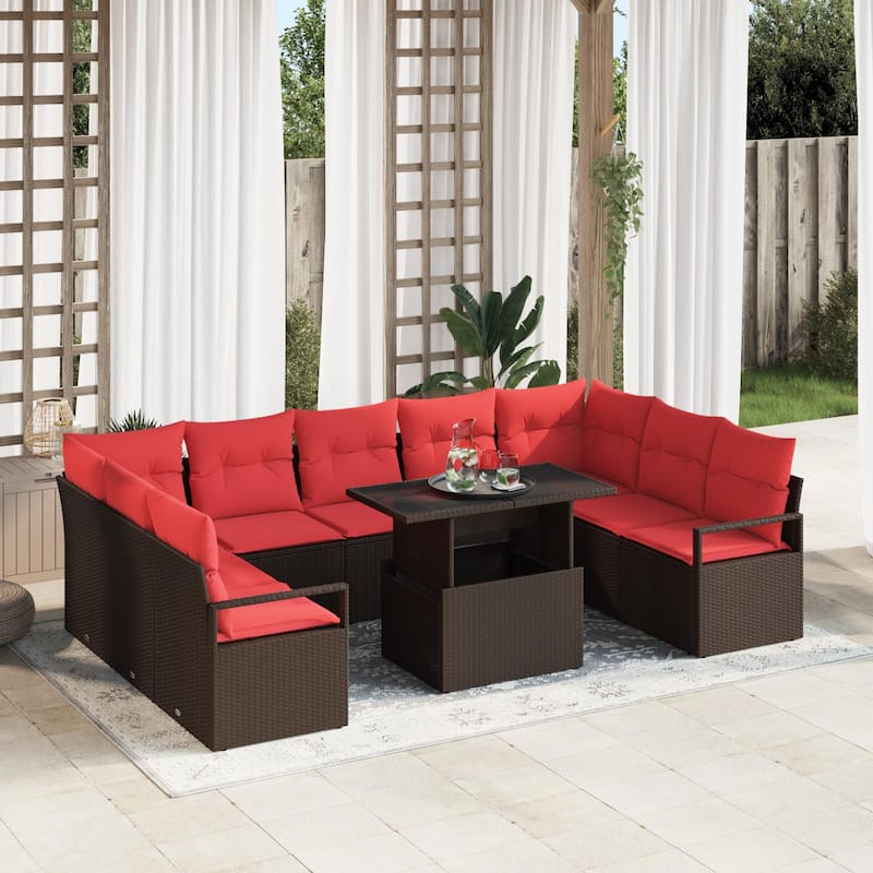 vidaXL 10 Piece Garden Sofa Set with Cushions - 113.8×69.7×27.2 - Brown