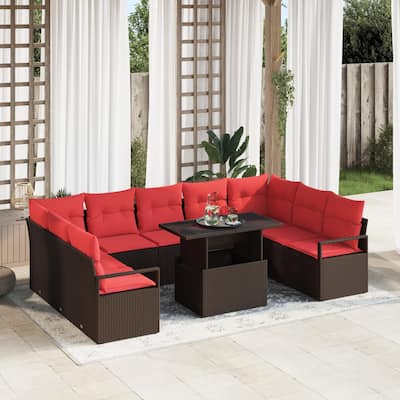 vidaXL 10 Piece Garden Sofa Set with Cushions - 113.8×69.7×27.2
