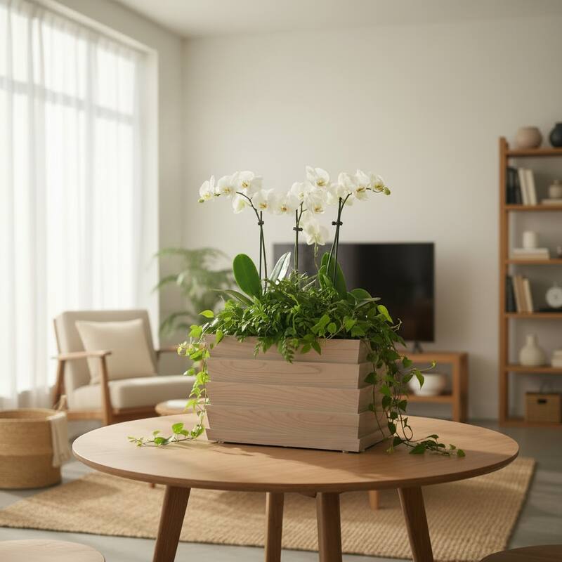 Rectanglar Ridge Box Planter Short - Ash Brown