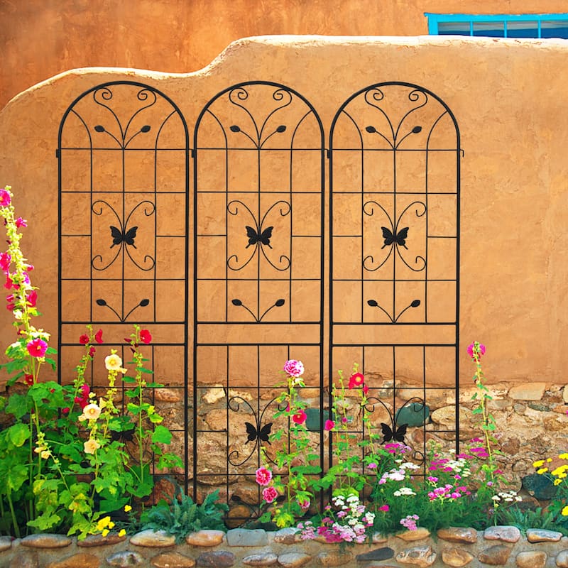 2 Pack Metal Garden Trellis 86.7" x 19.7" Rustproof Trellis for Climbing Plants Outdoor Flower Support Cream - Black