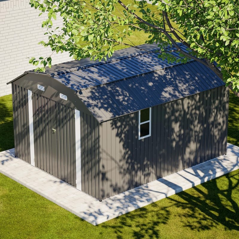 10' x 12' Outdoor Storage Shed, Heavy-Duty Rust-Resistant Steel Tool Shed with Floor Frame Kit
