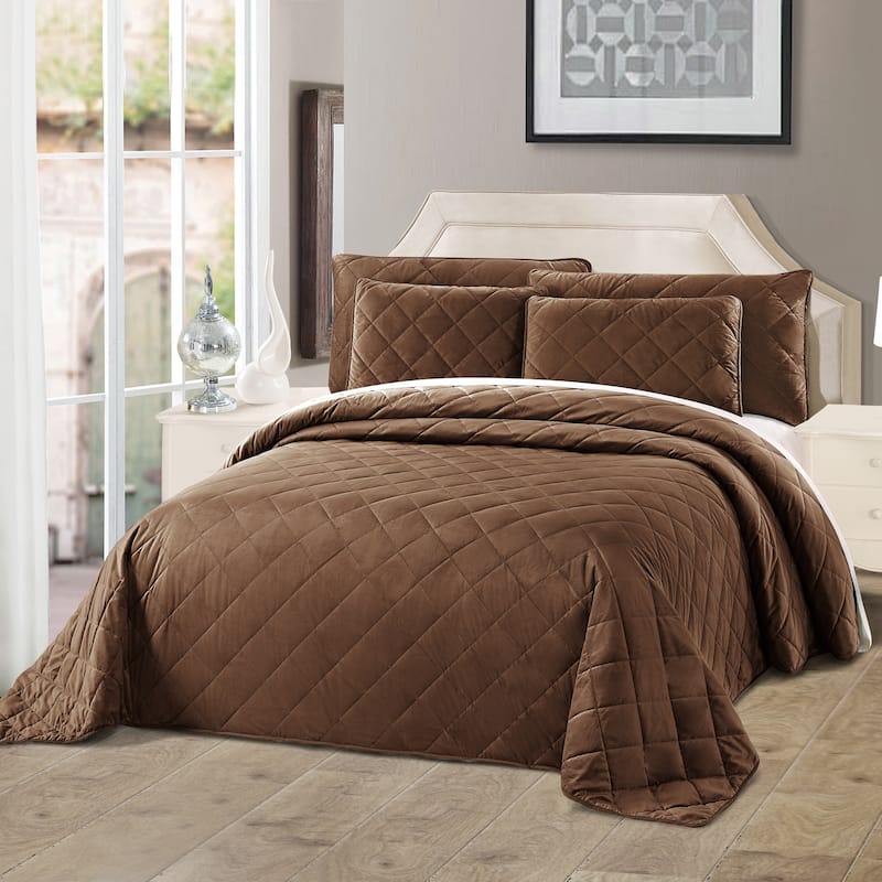 Serenta Velvet Quilts 5 Piece Ultra Soft Floor Touching Bedspread Set