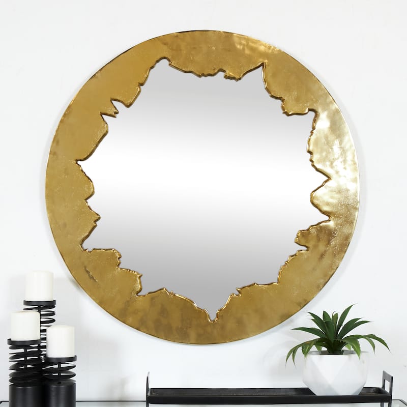 Aluminum Metal Handmade Live Edge Wall Mirror - Gold - Roche River Decor - 1"W x 36"L x 36"H