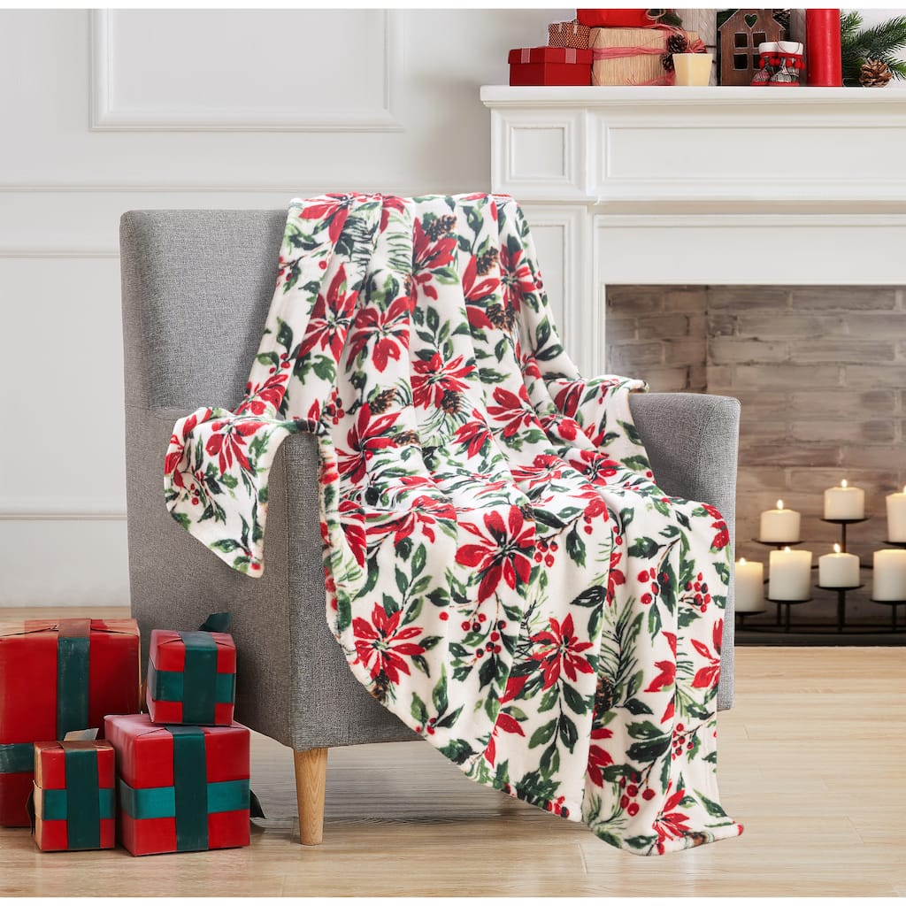 Xmas Poinsettia Painted 50"x 60" Printed Throw