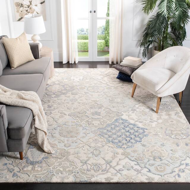 SAFAVIEH Handmade Glamour Noella Floral Wool Rug - 10' x 14' - Grey/Blue