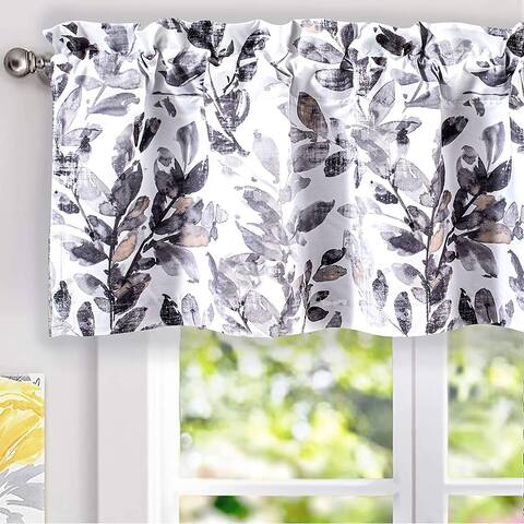 DriftAway Jolie Branches Leaves Botanical Printed Blackout Thermal Insulated Window Curtain Valance Rod Pocket - 52 x 18