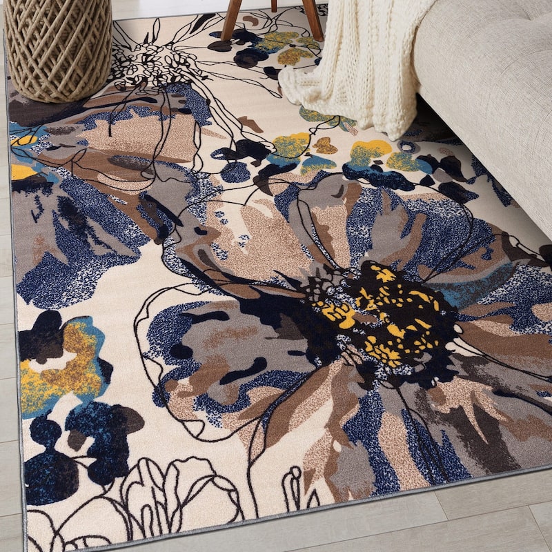 World Rug Gallery Modern Bright Flowers Non-Slip Area Rug Multi