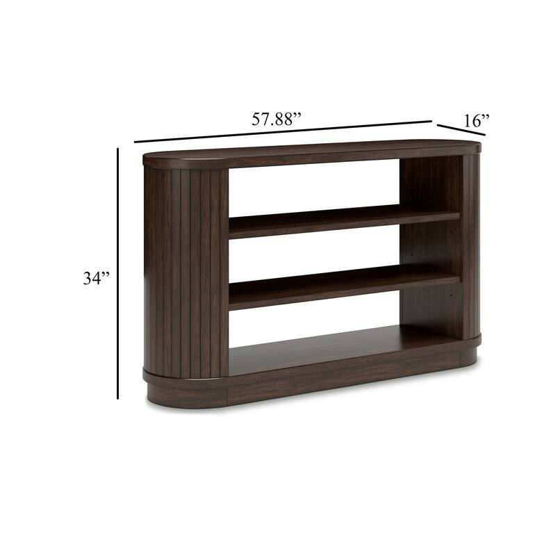 Jeno TV Media Credenza Cabinet, 2 Shelves, Ribbed Brown Wood 58 Inch