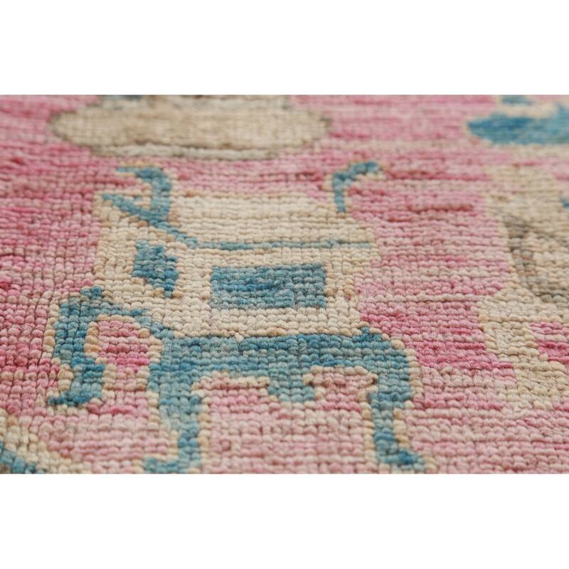 Hand Knotted Oriental 100% Wool Carpet Transitional Geometric Pink Oushak Area Rug - 7' 0'' X 5' 4''