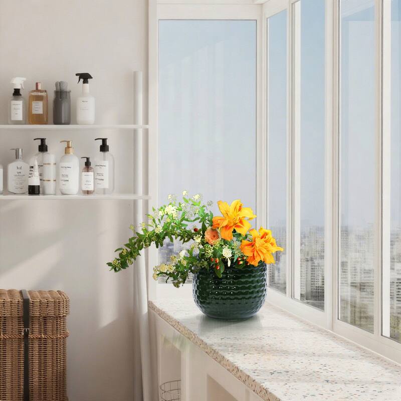 Set of 3 Ceramic Planters Geometric Texture for Orchids and Succulents