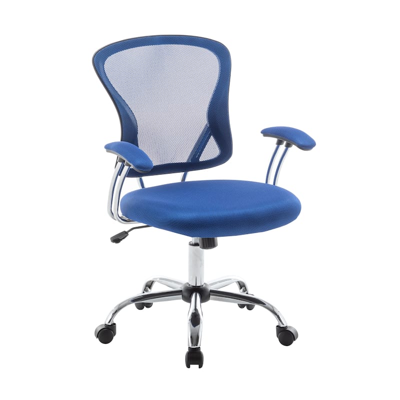 Porthos Home Guin Mesh Ergonomic Office Chair with Chrome Roller Base - Blue