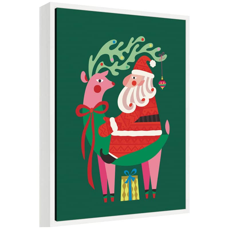 Kate and Laurel Framed Canvas Santa and Reindeer by Rachel Lee - 18 x 24
