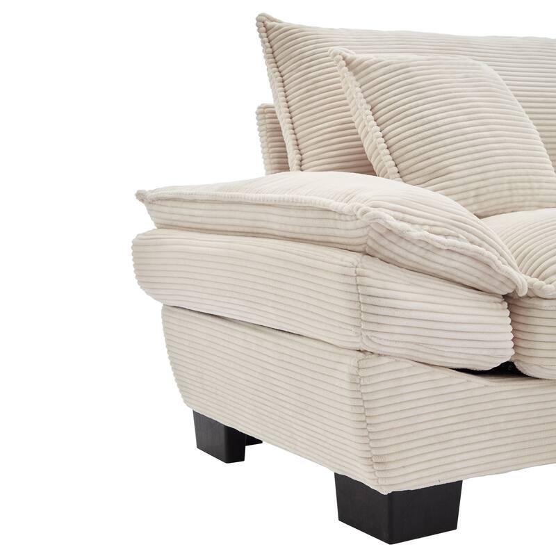 Corduroy Sofa Sleeper Loveseat with Pillows, Beige, 84x32x32 inches