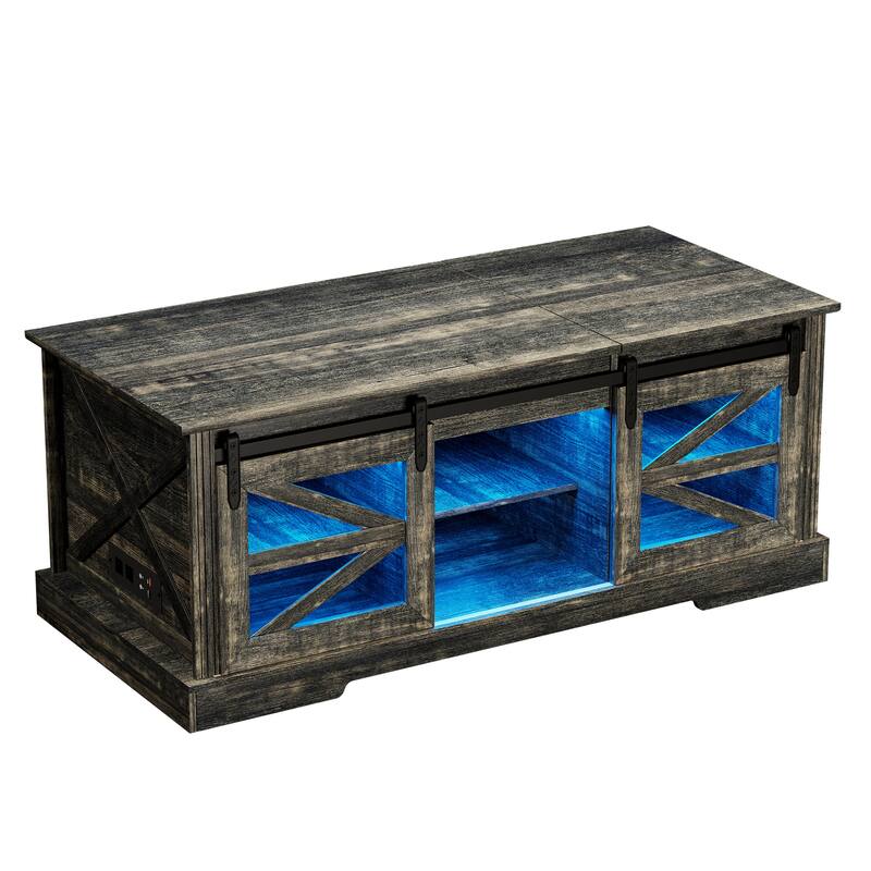 Lift Top Led Coffee Table With Sliding Barn Door