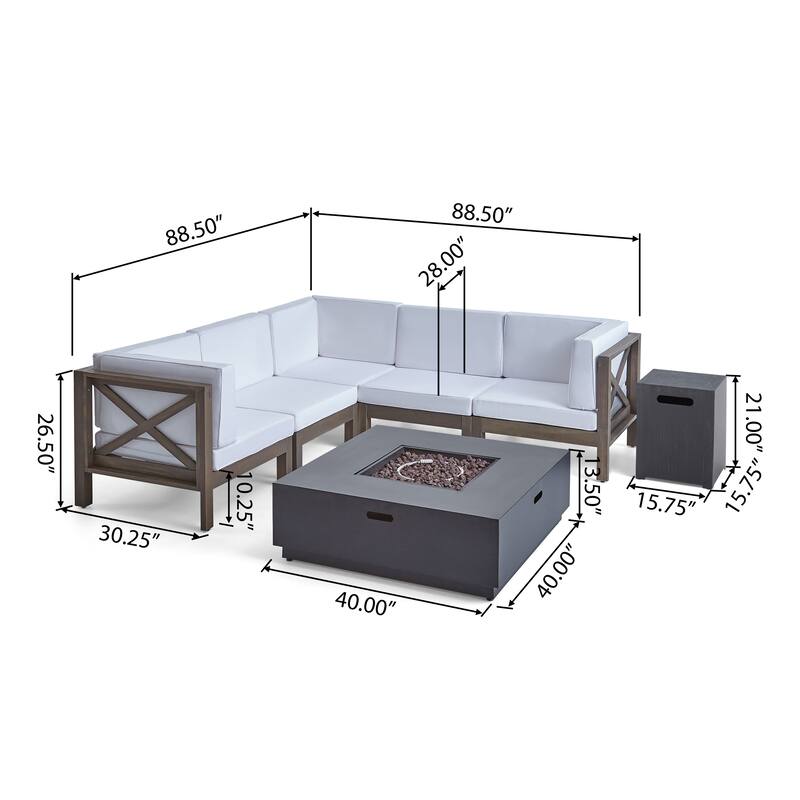 Culatra Outdoor Acacia Wood 5 Seater Sectional Sofa Set with Fire Pit by Christopher Knight Home