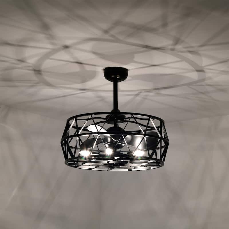 Loredana 26 Inch Industrial-Contemporary Style Matte Black Oil-rubbed Finish Ceiling Lighted Fandelier with Remote
