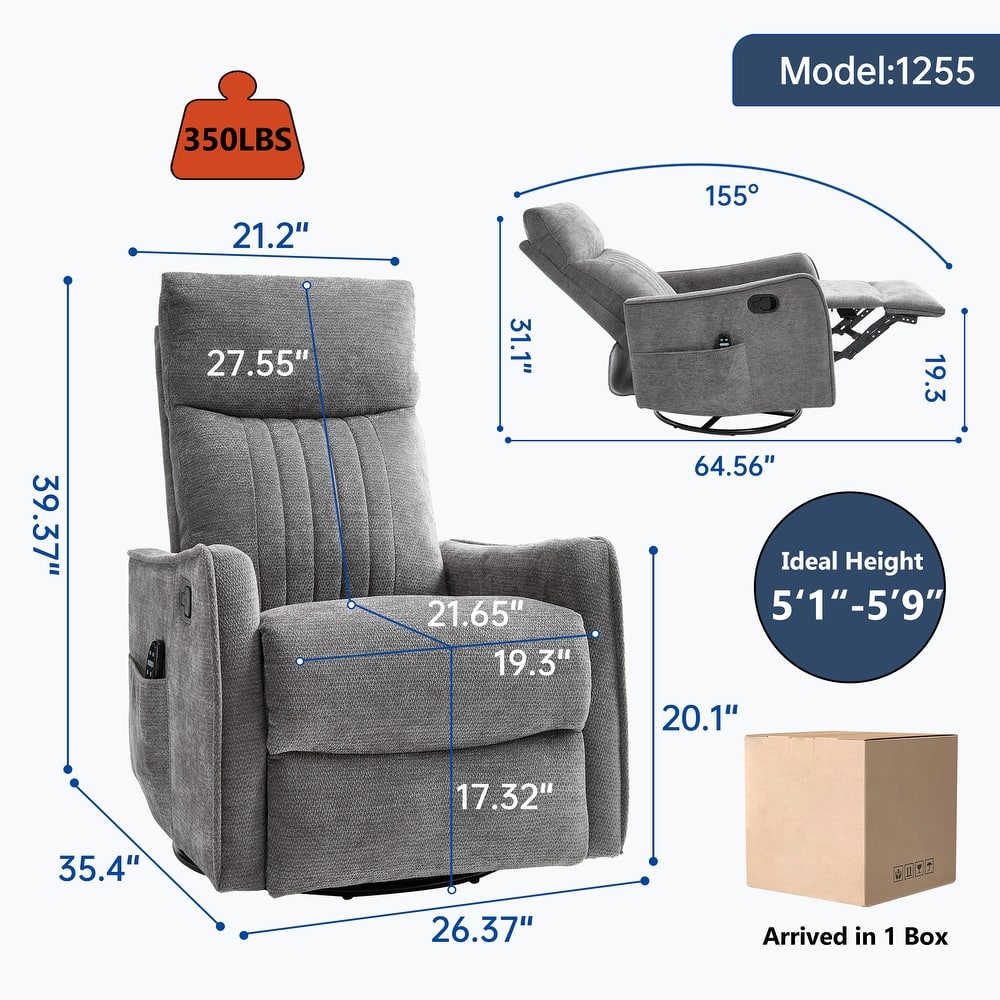 Swivel Recliner Chair with Heat & Massage, Heavy Duty Manual Recliner Chair, Glider Rocker Chair with Side Pocket