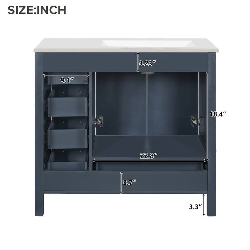 36'' Bathroom Vanity with Ceramic Sink Combo, Modern Bathroom Vanity Cabinet with 2 Soft Close Doors and 5 Storage Drawers